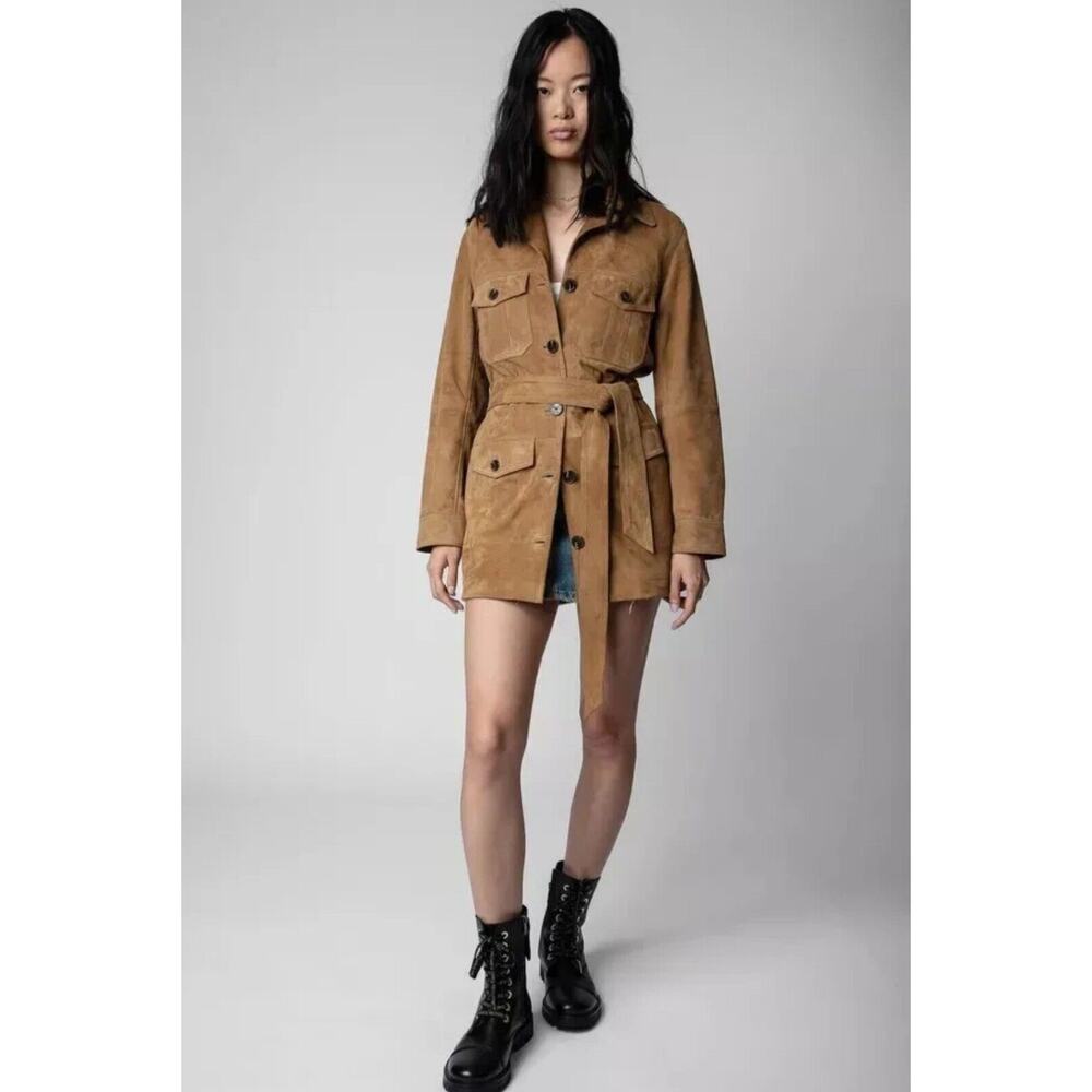 Zadig & Voltaire Mikel Daim Suede Leather Belted Jacket Leather Trench $1398, L